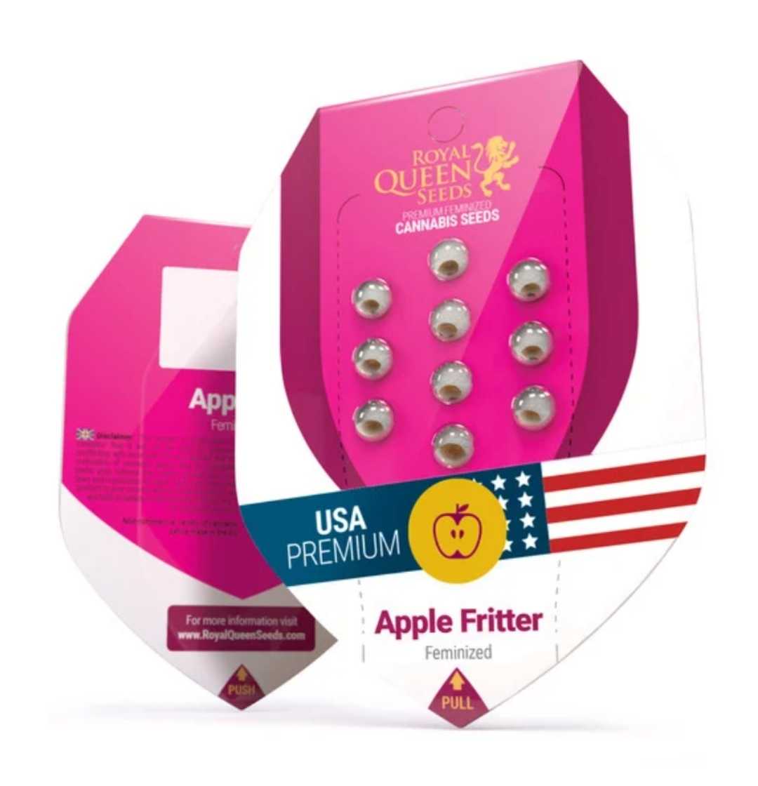 Apple Fritter feminisierte Cannabissamen in pinker Royal Queen Seeds Verpackung