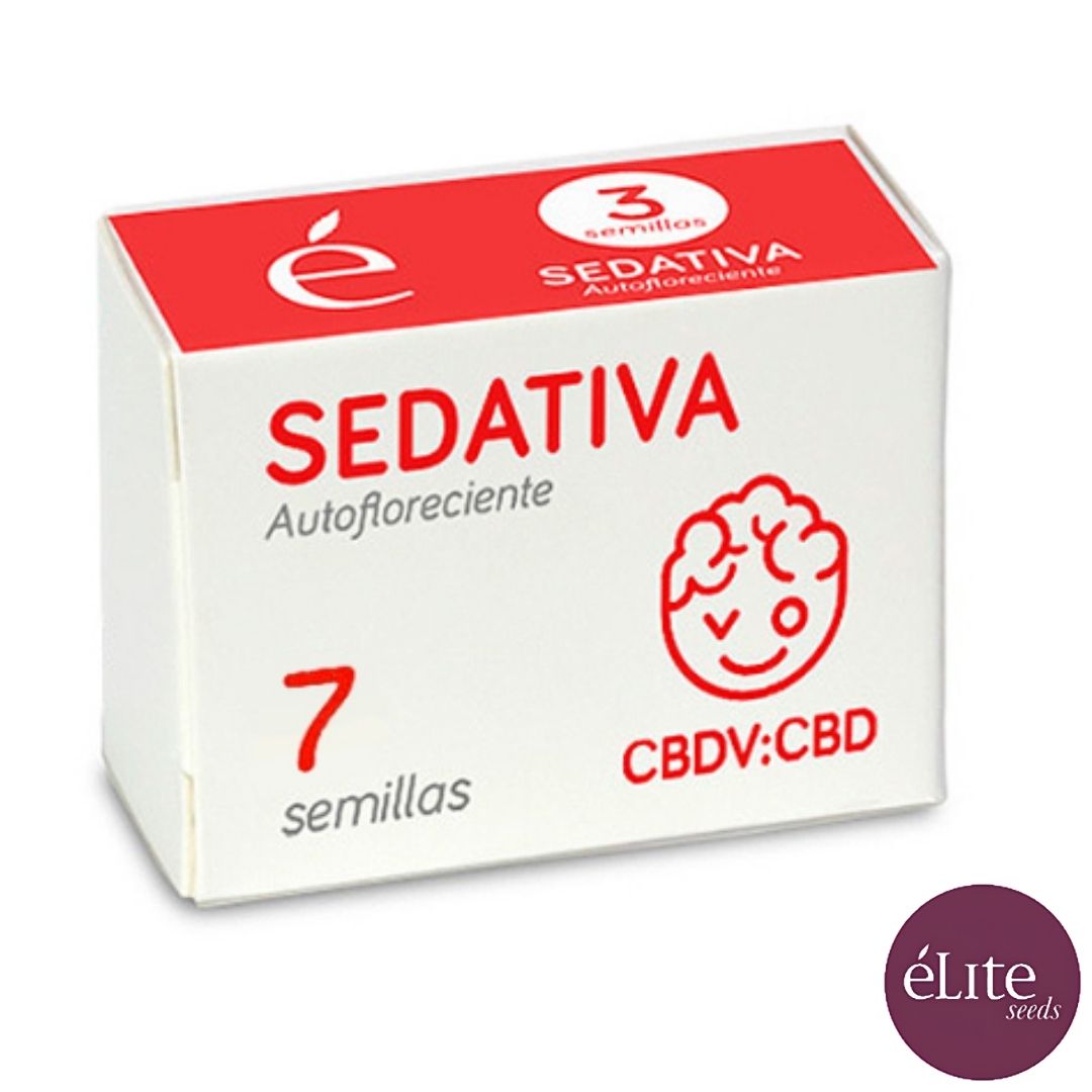 Auto Sedativa CBDV Elite Seeds Packung mit 7 Samen und CBDV CBD Symbol