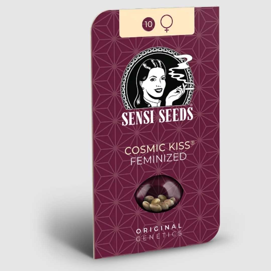 Sensi Seeds Cosmic Kiss Feminized Samenpackung mit Markenlogo und stilisiertem Design