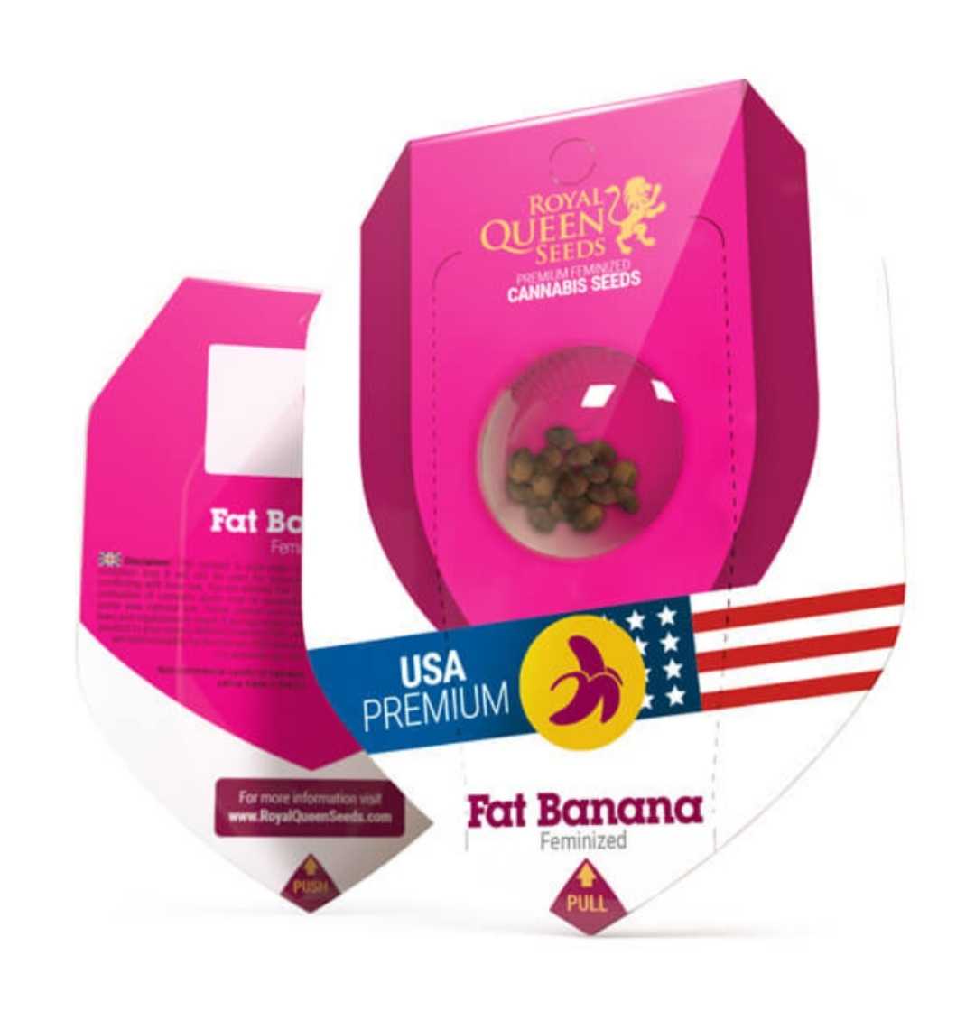 Royal Queen Seeds Fat Banana Samenpackung in Pink mit USA-Premium-Siegel