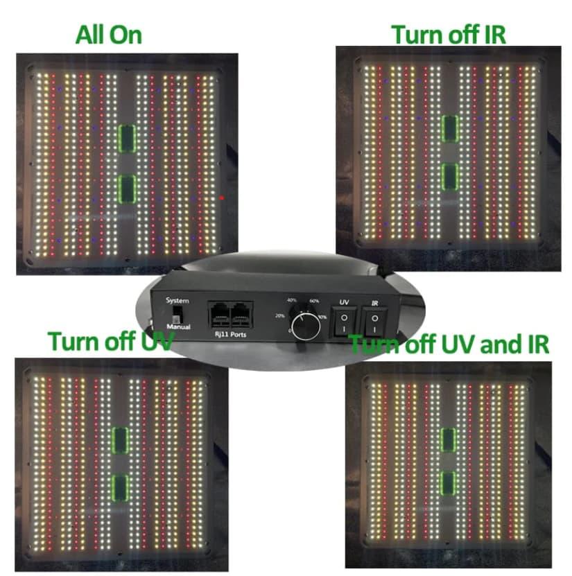 Steuerbares LED-Growpanel für LEDLightcannabisseeds7 mit UV- und IR-Schaltern für individuelles Lichtspektrum