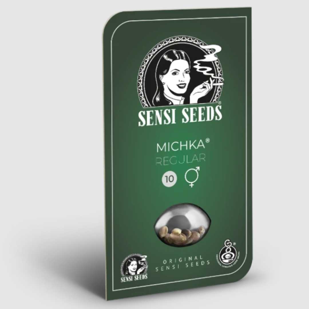 Michka Regular Samenverpackung von Sensi Seeds mit Logo und Sichtfenster