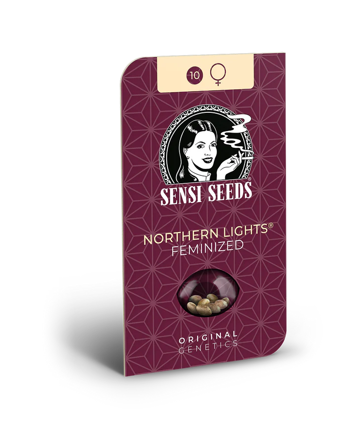 Northern Lights Samenpackung von Sensi Seeds mit violettem Design und Sortenbezeichnung