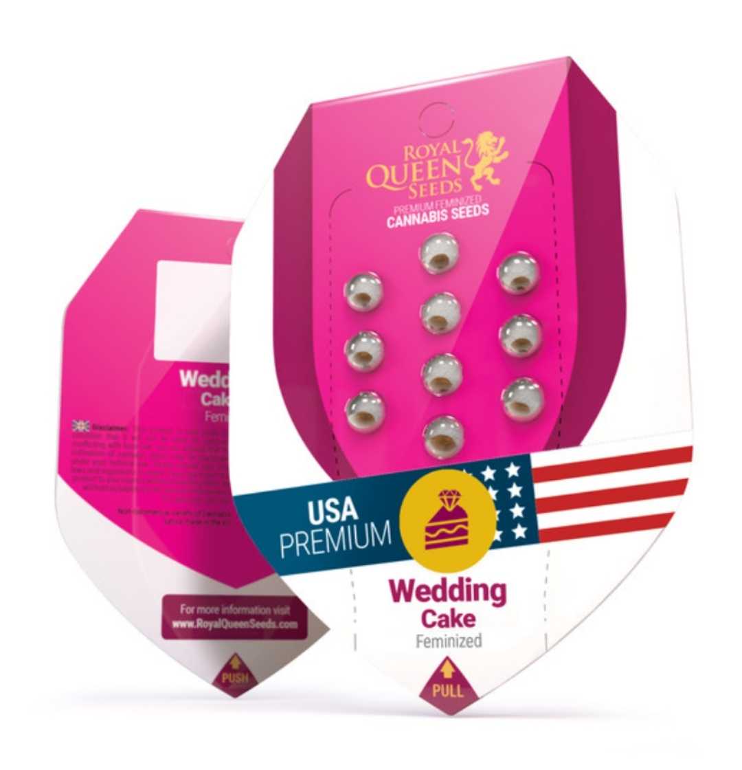 Wedding Cake feminisierte Samenverpackung mit rosafarbenem Design und USA-Premium-Label