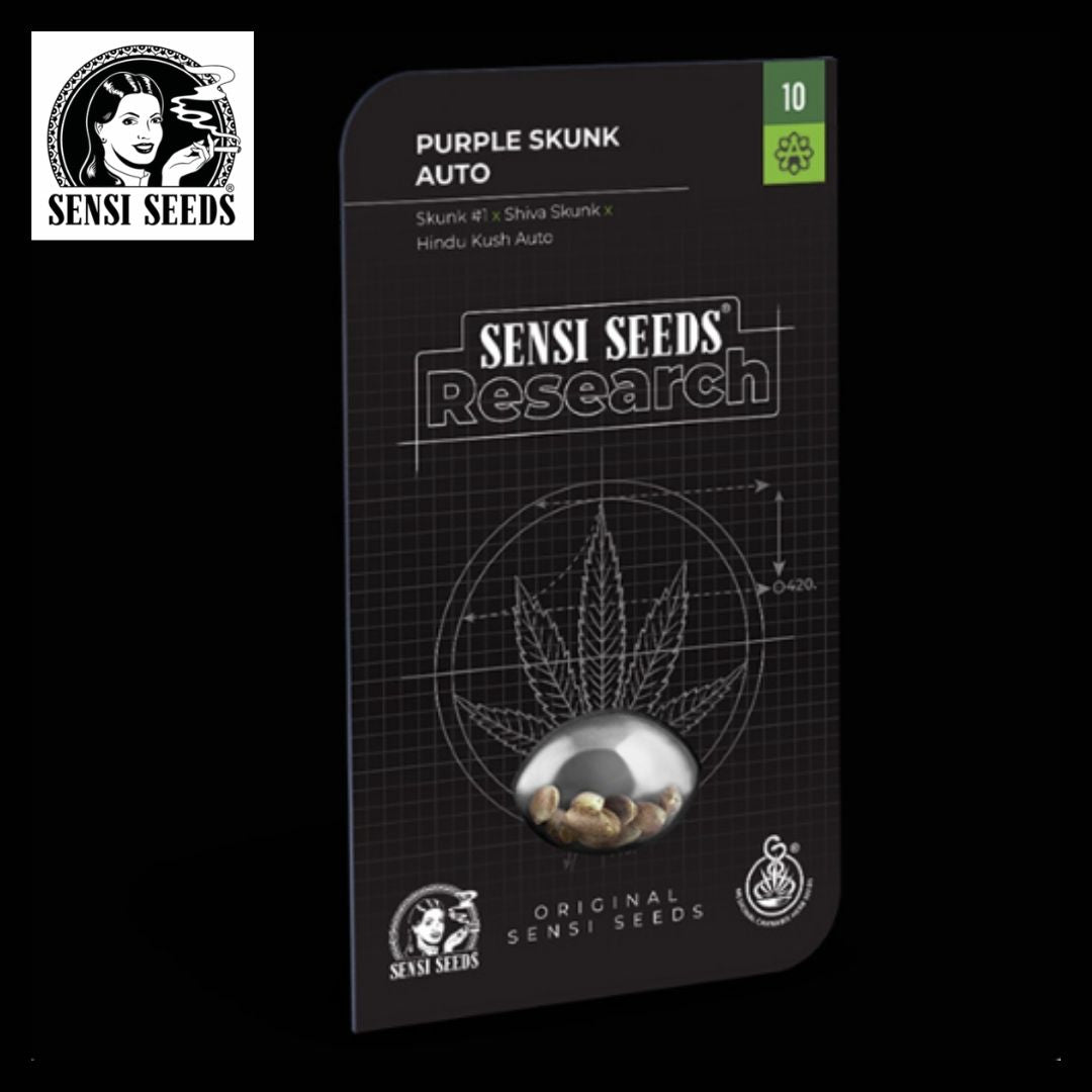 Auto Purple Skunk Samenpackung von Sensi Seeds Research mit sichtbaren Hanfsamen