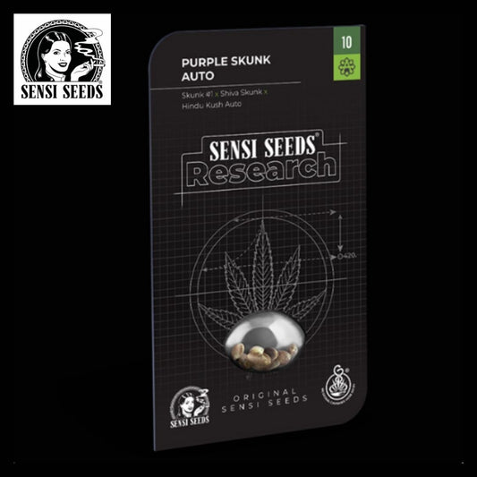 Auto Purple Skunk Samenpackung von Sensi Seeds Research mit sichtbaren Hanfsamen