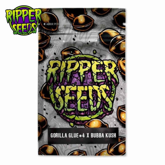 Gorilla Glue 4 x Bubba Kush Samenverpackung mit farbigem Ripper-Seeds-Logo