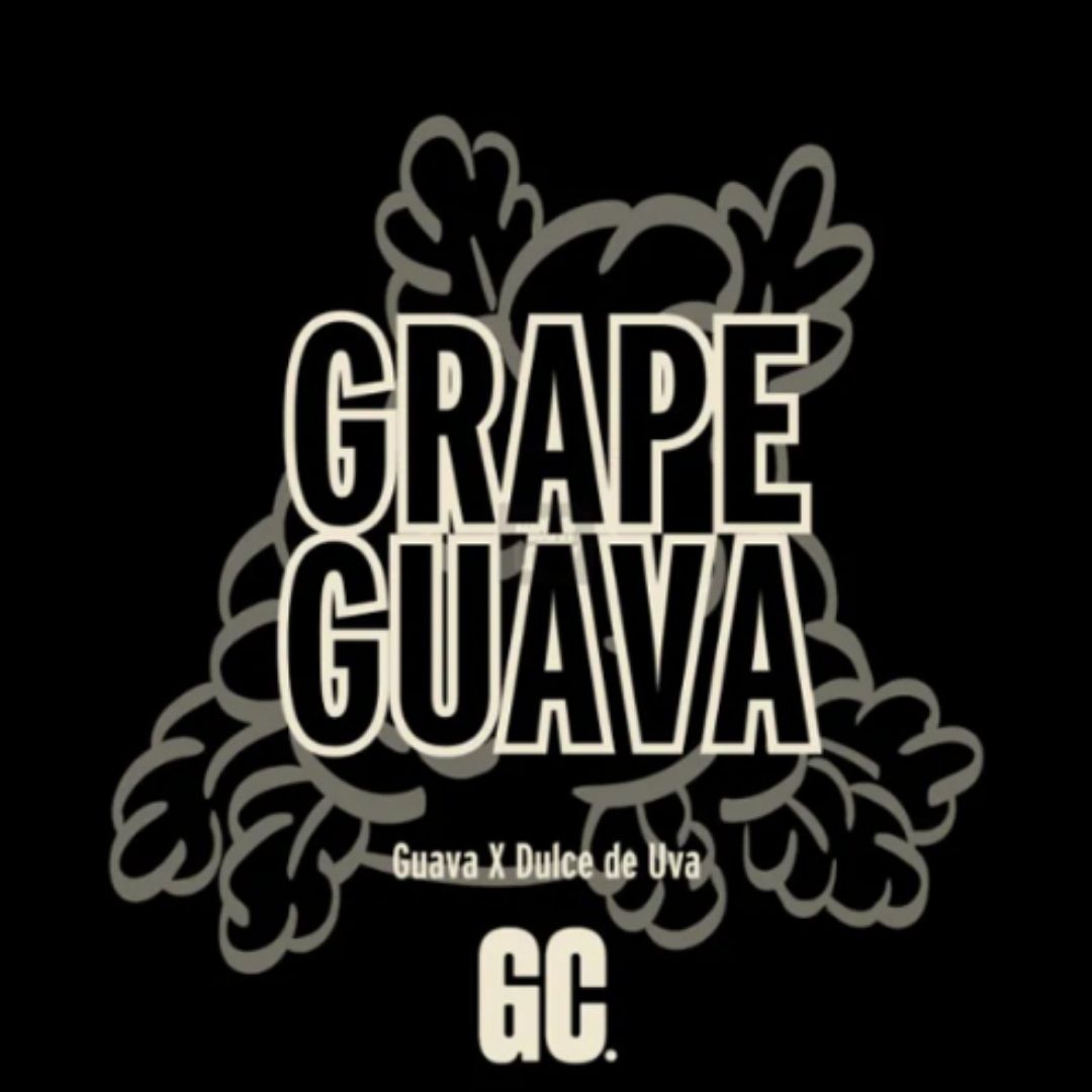 Grape Guava Logo mit Schriftzug, GC-Marke und Hinweis auf Guava x Dulce de Uva