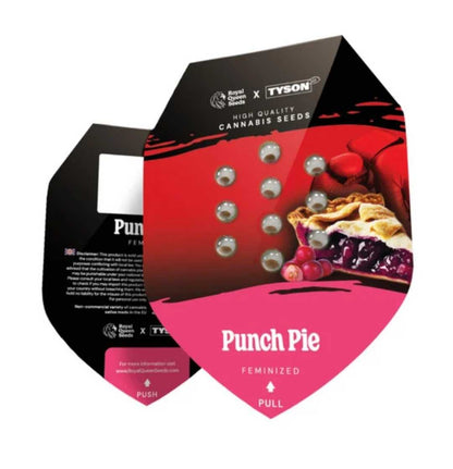 Sechseckige Punch Pie-Samenverpackung mit Saatgutfenster und rosafarbenem Pie-Logo