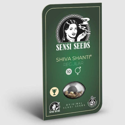 Shiva Shanti Sensi Seeds Verpackung mit Logo und sichtbarem Samenfenster