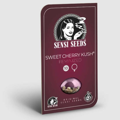 Sweet Cherry Kush feminisierte Samen in burgunderroter Sensi Seeds Verpackung