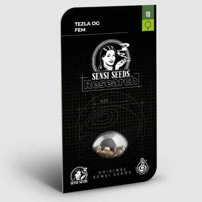 Tezla OG feminisierte Samenpackung der Sensi Seeds Research Linie in schwarz
