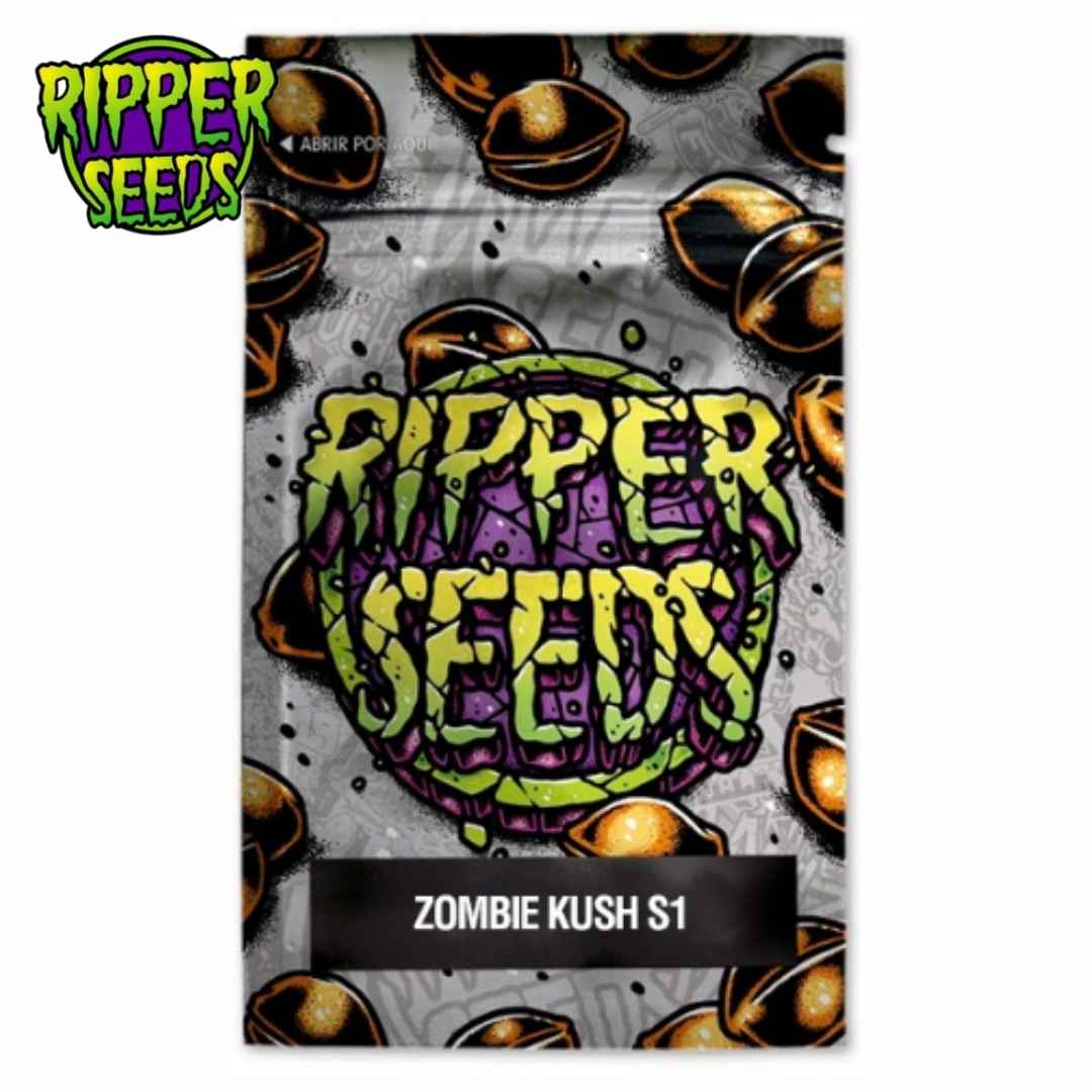 Zombie Kush S1 Samenpackung von Ripper Seeds mit grün-violettem Logo und Sortenlabel